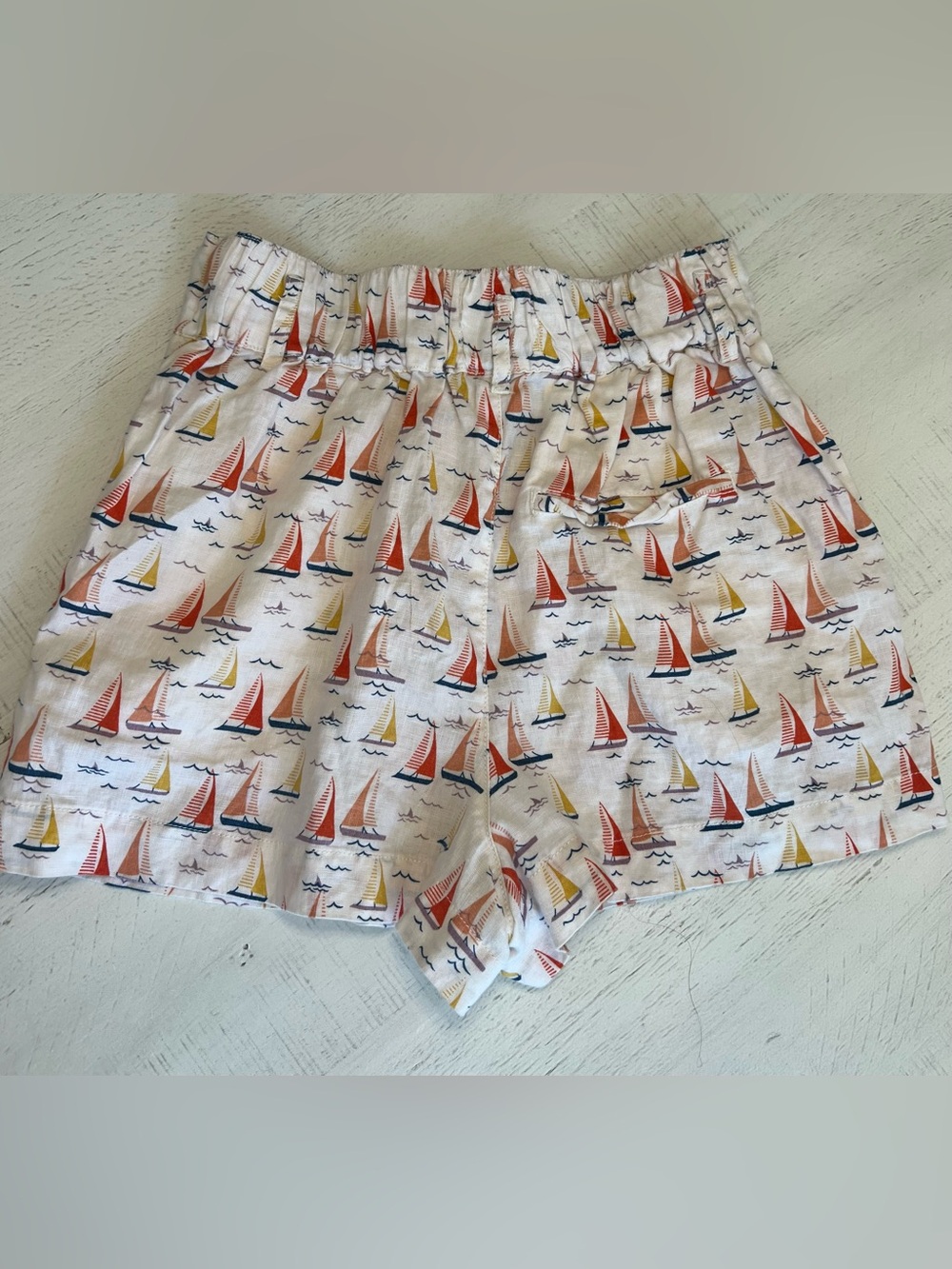 Cynthia Rowley White High-Waist Shorts with Red & Yellow Sailboat Print - Picture 3 of 3